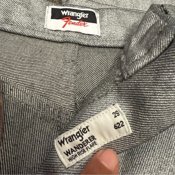 Wrangler x Fender Silver Metallic Wanderer Flare Jeans NWT 29 Rockstar Core - Picture 8 of 13
